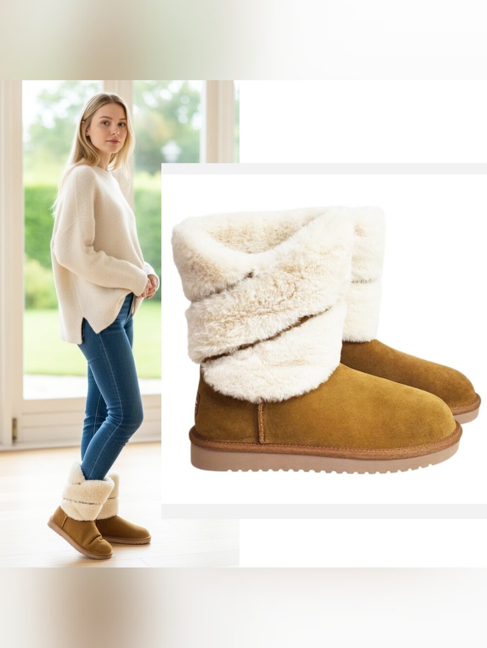 New Koolaburra Ugg Dezi short suede winter boots chestnut faux fur pull classic